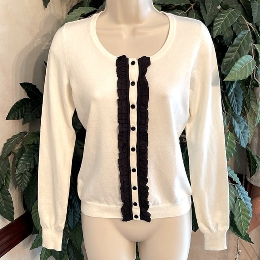 THE LIMITED CREAM RUFFLE FRONT CARDIGAN